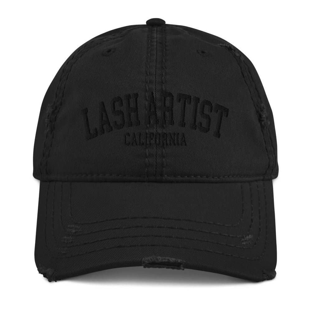 Distressed Lash Artist Hat- Black on Black
